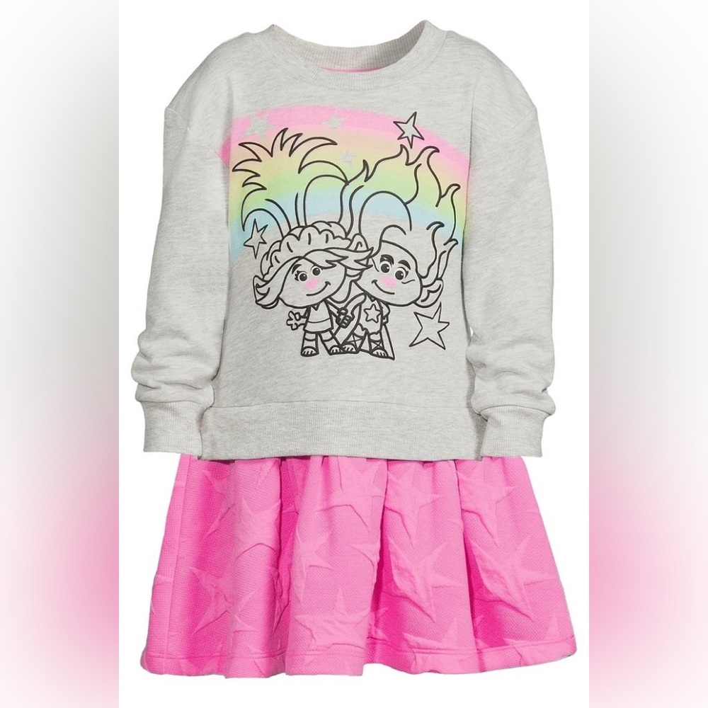 Trolls Toddler Girl Graphic Print Dress with Tulle Skirt A One Piece